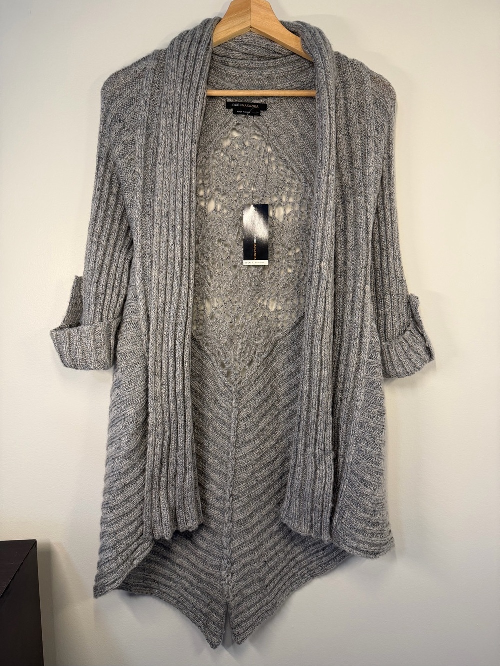 BCBGeneration Light Gray Open-Front Ribbed Knit Cardigan - Picture 2 of 7